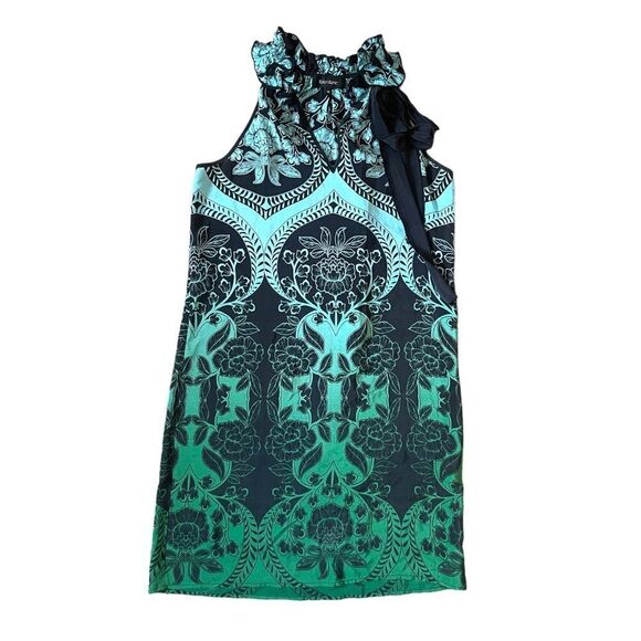 Karen Kane 100% Silk Paisley Patterned Blue & Green Ombre Cocktail Dress - Picture 1 of 12